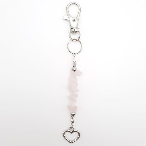Hand Crafted Accessories - Rose Quartz Heart Chakra Healing Gemstone Beaded Keychain Handmade Accessory